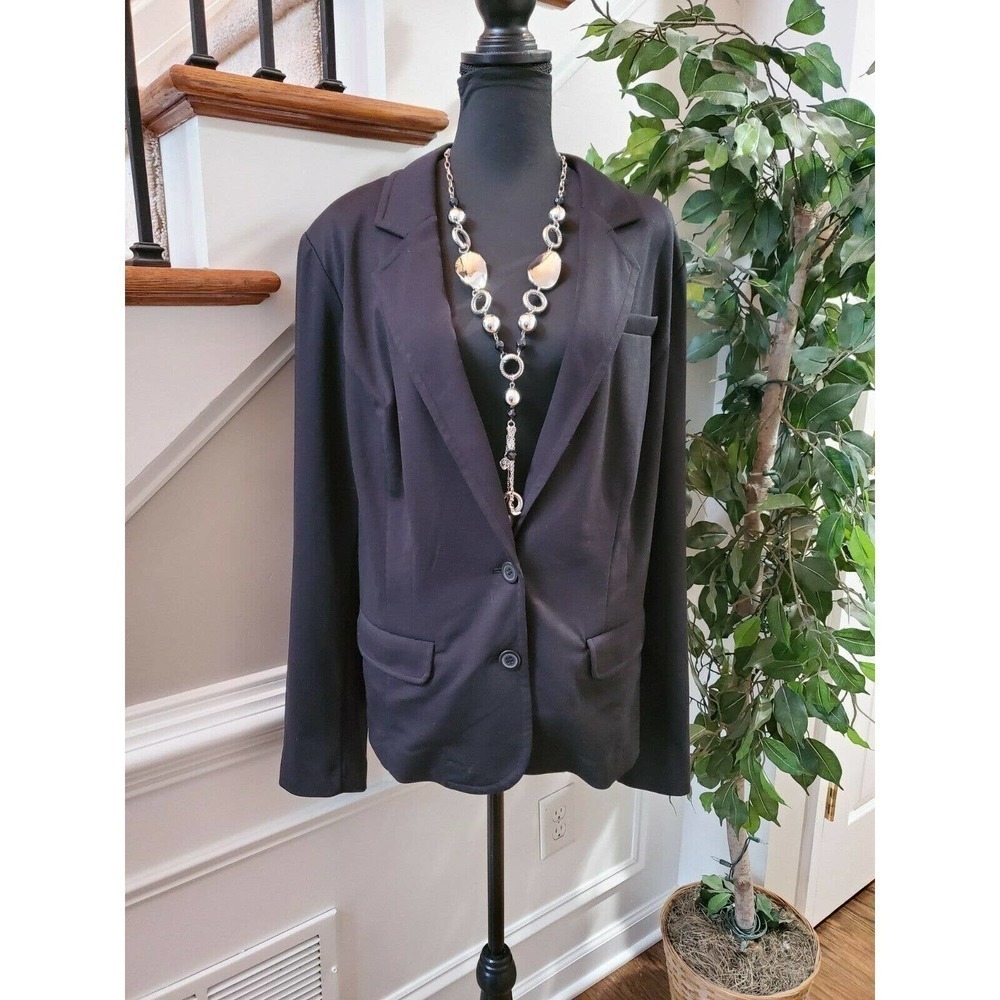 Lane Bryant Women's Blue Polyester & Rayon LongSleeve Button Blazer Coat